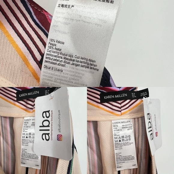 Karen Millen Satin striped Wide Leg Pants Tie Waist Coastal - Picture 15 of 16